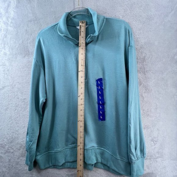 Three Dots Womens Sweater Sz Large Blue Fleece Cozy 1/4 Zip Pullover - Picture 7 of 12